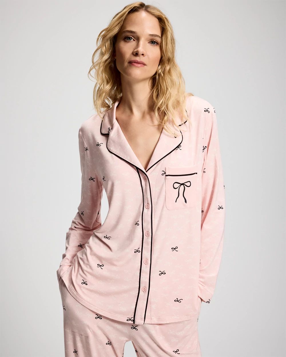 x BCRF Printed Long-Sleeve Notch Collar Pajama Top click to view larger image.