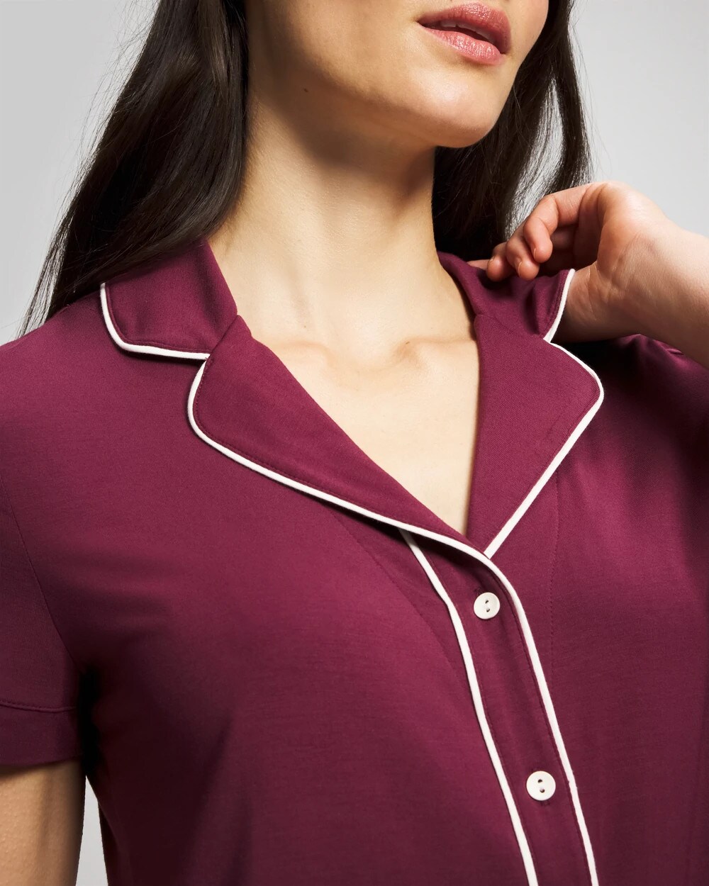 Solid Short Sleeve Notch Collar Pajama Top