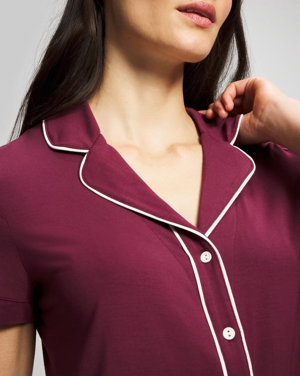 Solid Short Sleeve Notch Collar Pajama Top click to view larger image.