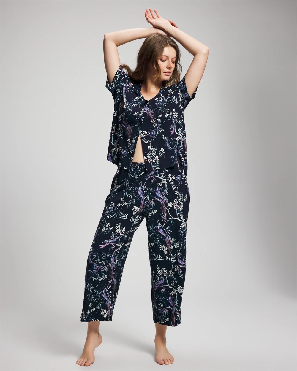 Short Sleeve Notch Collar Pajama Top