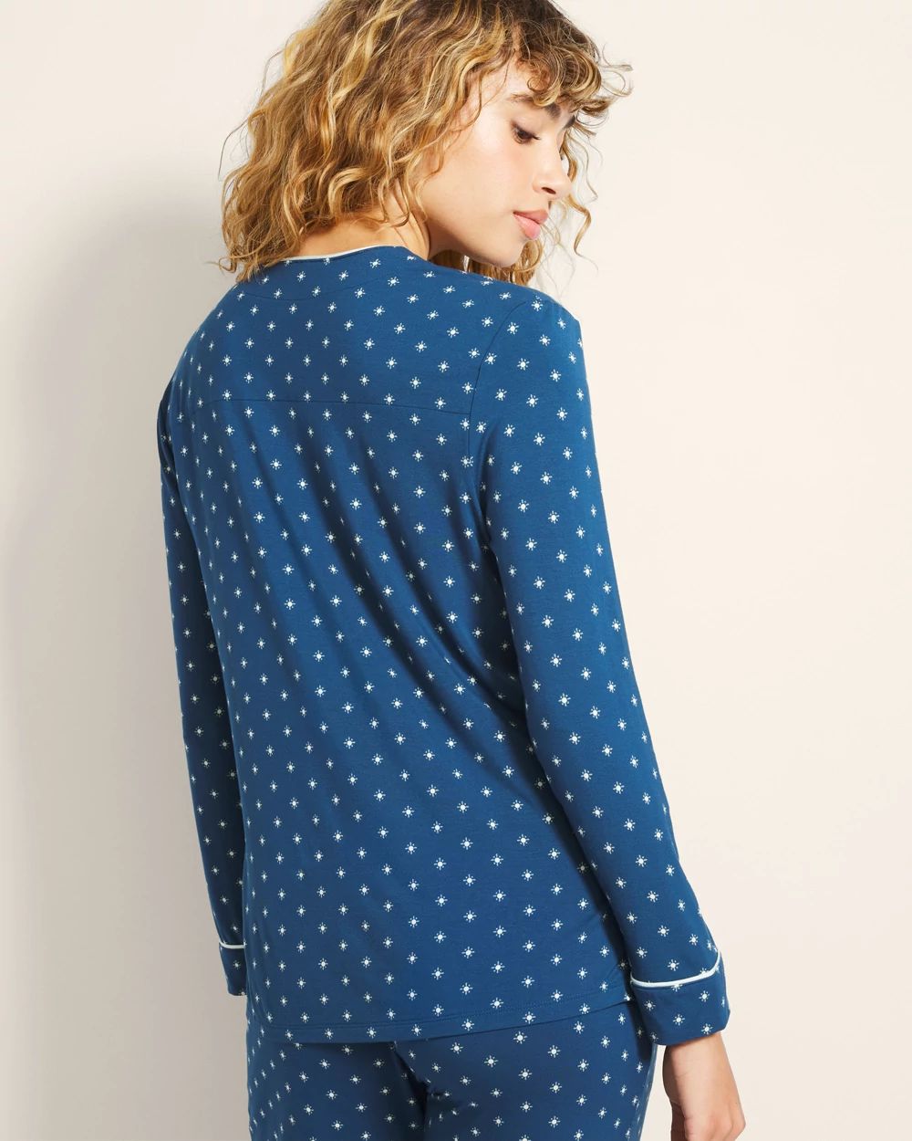 Cool Nights Piped Long-Sleeve Notch Pajama Top