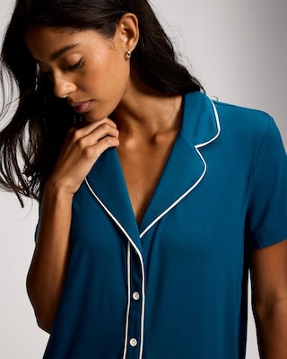 Piped Short Sleeve Notch Collar Pajama Top click to view larger image.