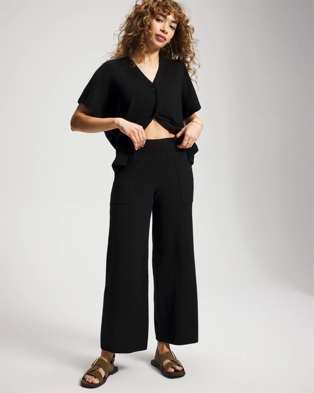 Recycled Yarn Wide Leg Crop Pants