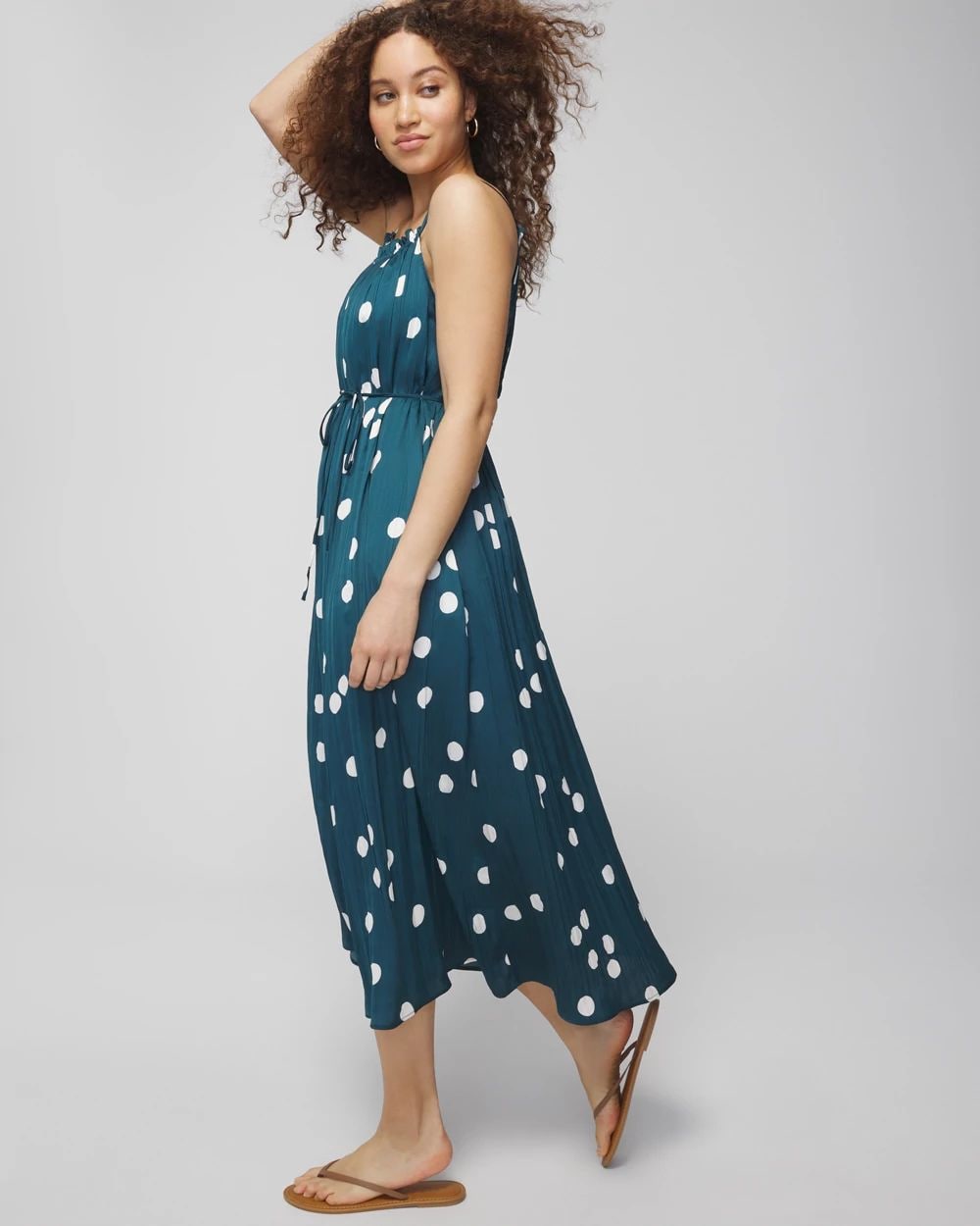Crinkle Satin Pleated Tie Midi Bra Dress