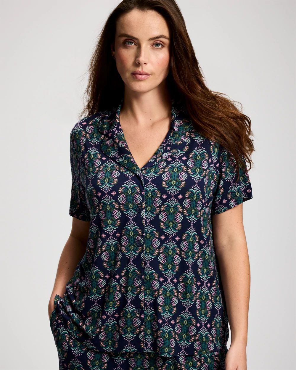 Cool Nights Short Sleeve Notch Collar Pajama Top