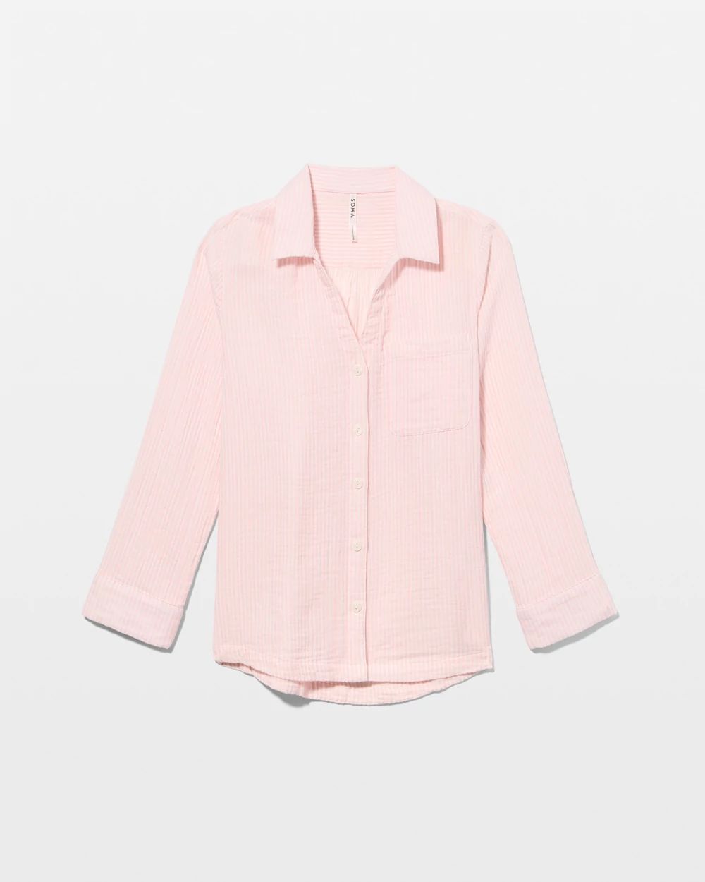 Cotton Gauze Long Sleeve Notch Collar Pajama Top click to view larger image.