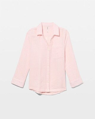 Cotton Gauze Long Sleeve Notch Collar Pajama Top click to view larger image.