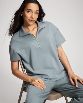 Essential Terry Quarter Zip Short Sleeve Sweatshirt click to view larger image.
