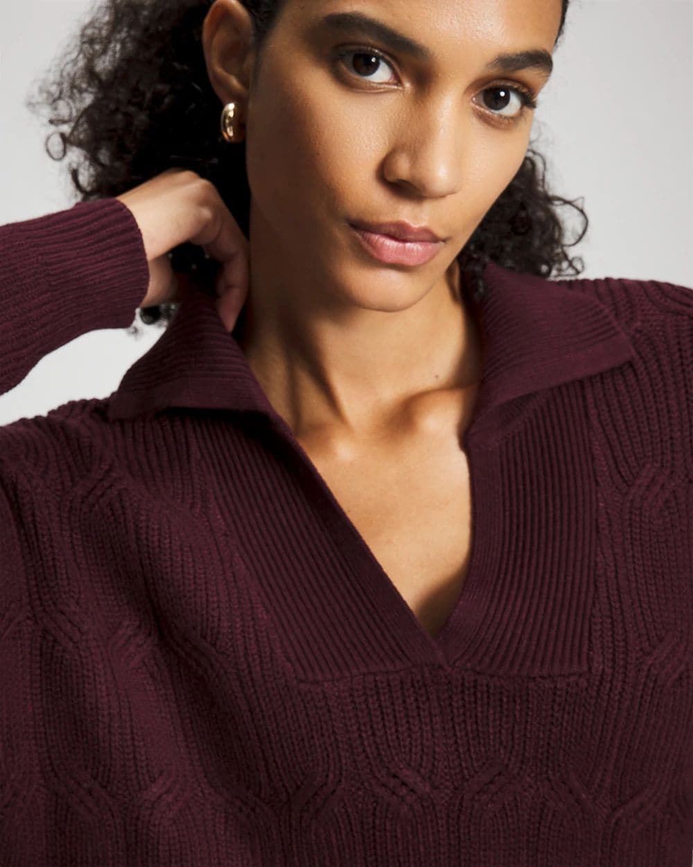 Premier Knit Cable Knit Collared Sweater click to view larger image.