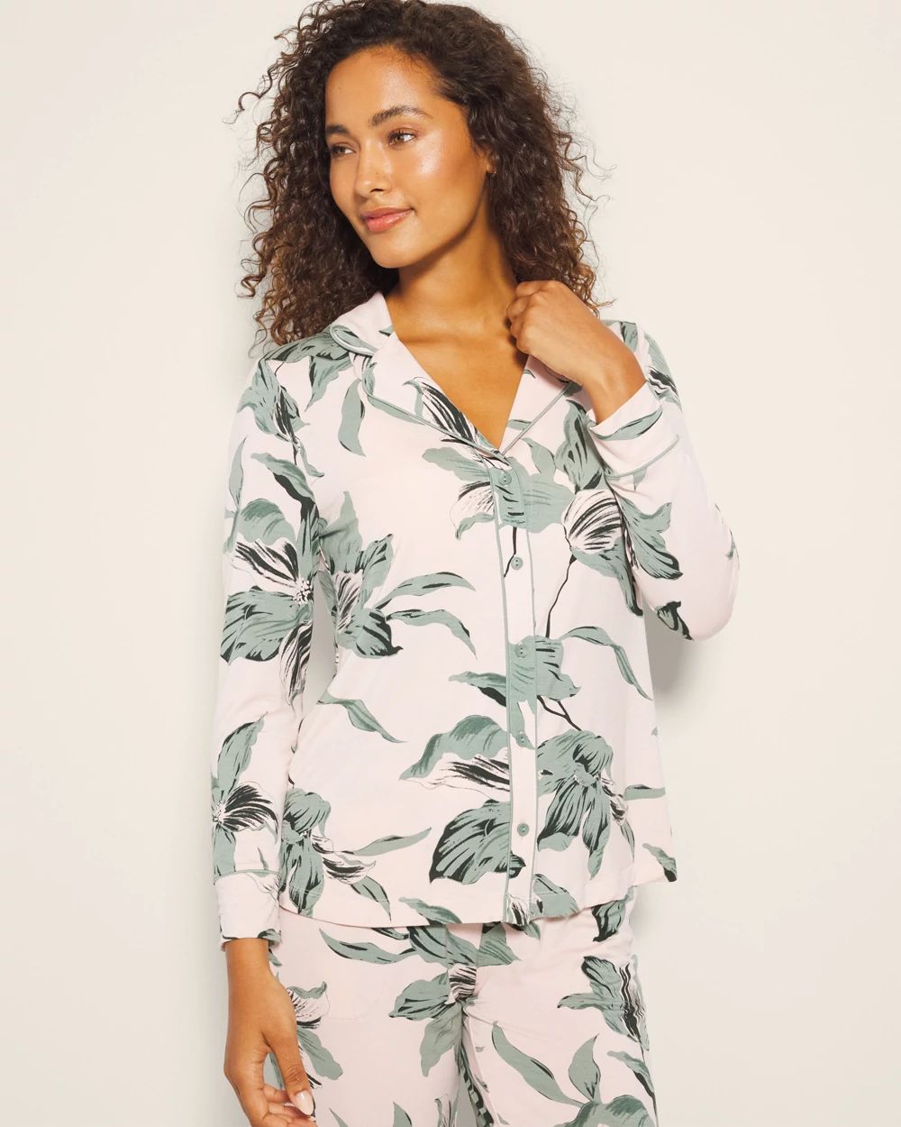 Cool Nights Long-Sleeve Printed Notch Collar Pajama Top