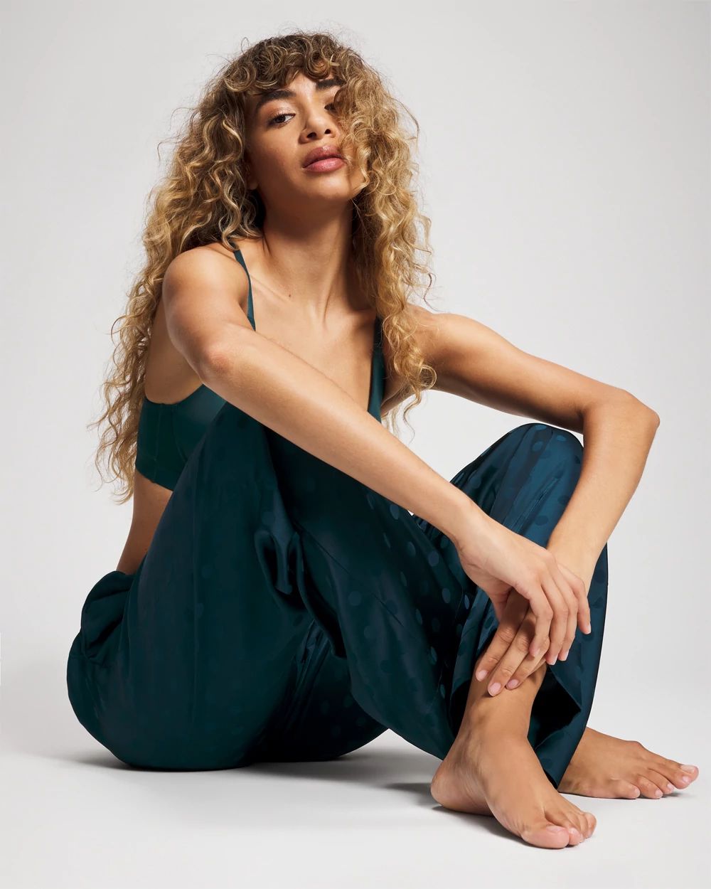 Satin Jacquard Dot Satin Relaxed Pant