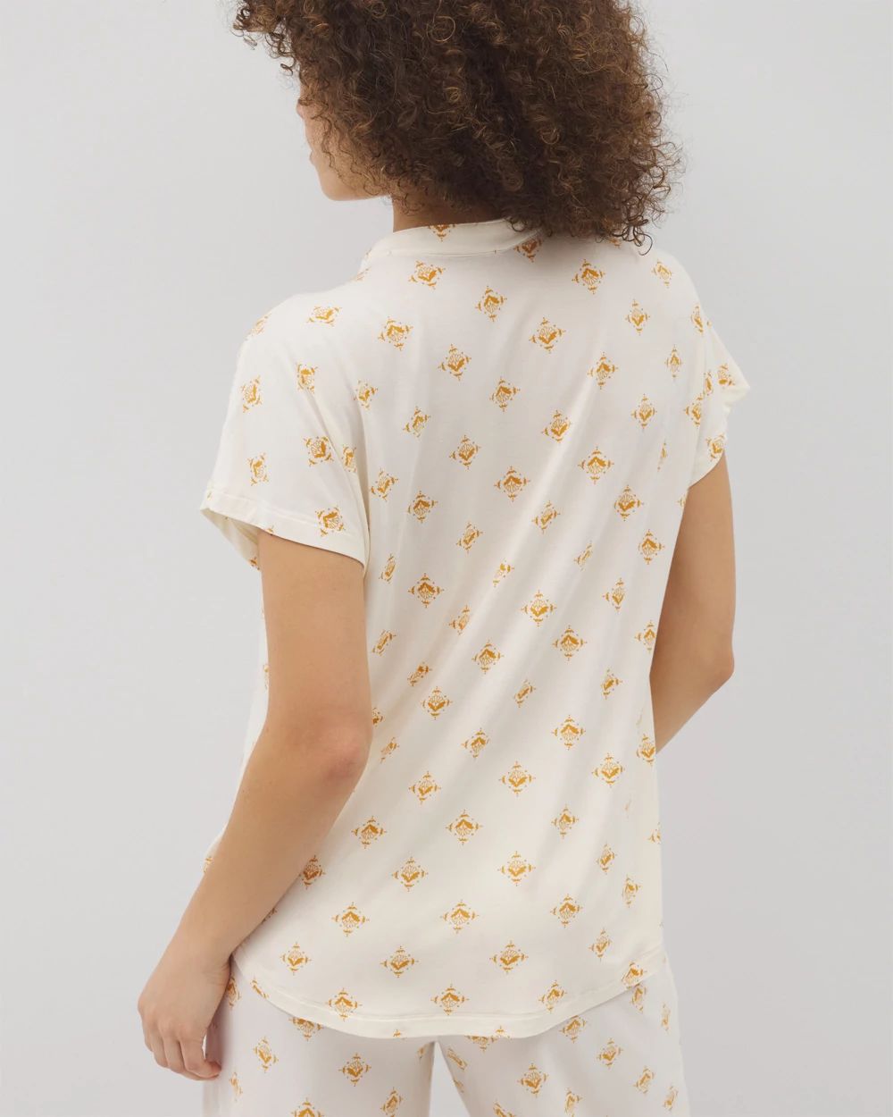 Cool Nights Mandarin Collar Short Sleeve Pajama Top