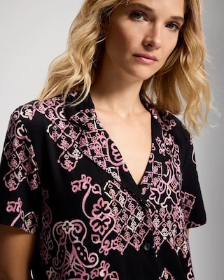 Short Sleeve Notch Collar Pajama Top click to view larger image.