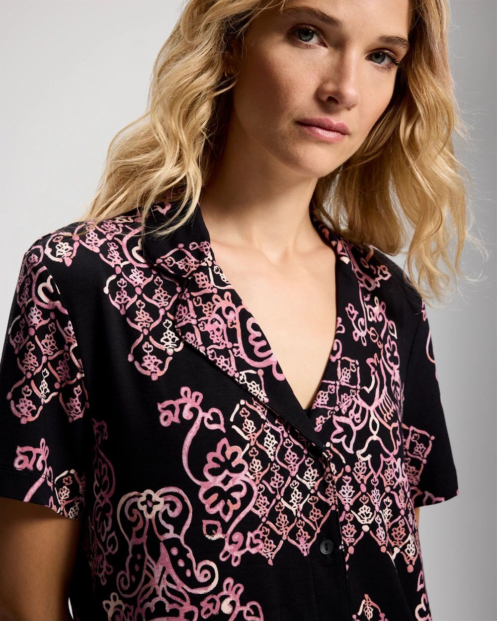 Short Sleeve Notch Collar Pajama Top click to view larger image.