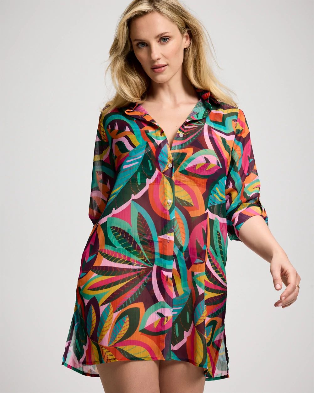 Bleu Rod Beattie Wild and Free Chiffon Cover Up Shirt