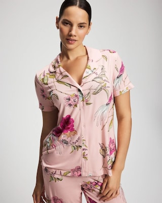 Printed Short Sleeve Notch Collar