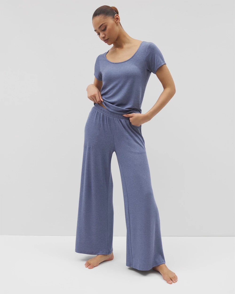 Lightweight Rib Knit Wide Leg Pajama Pants