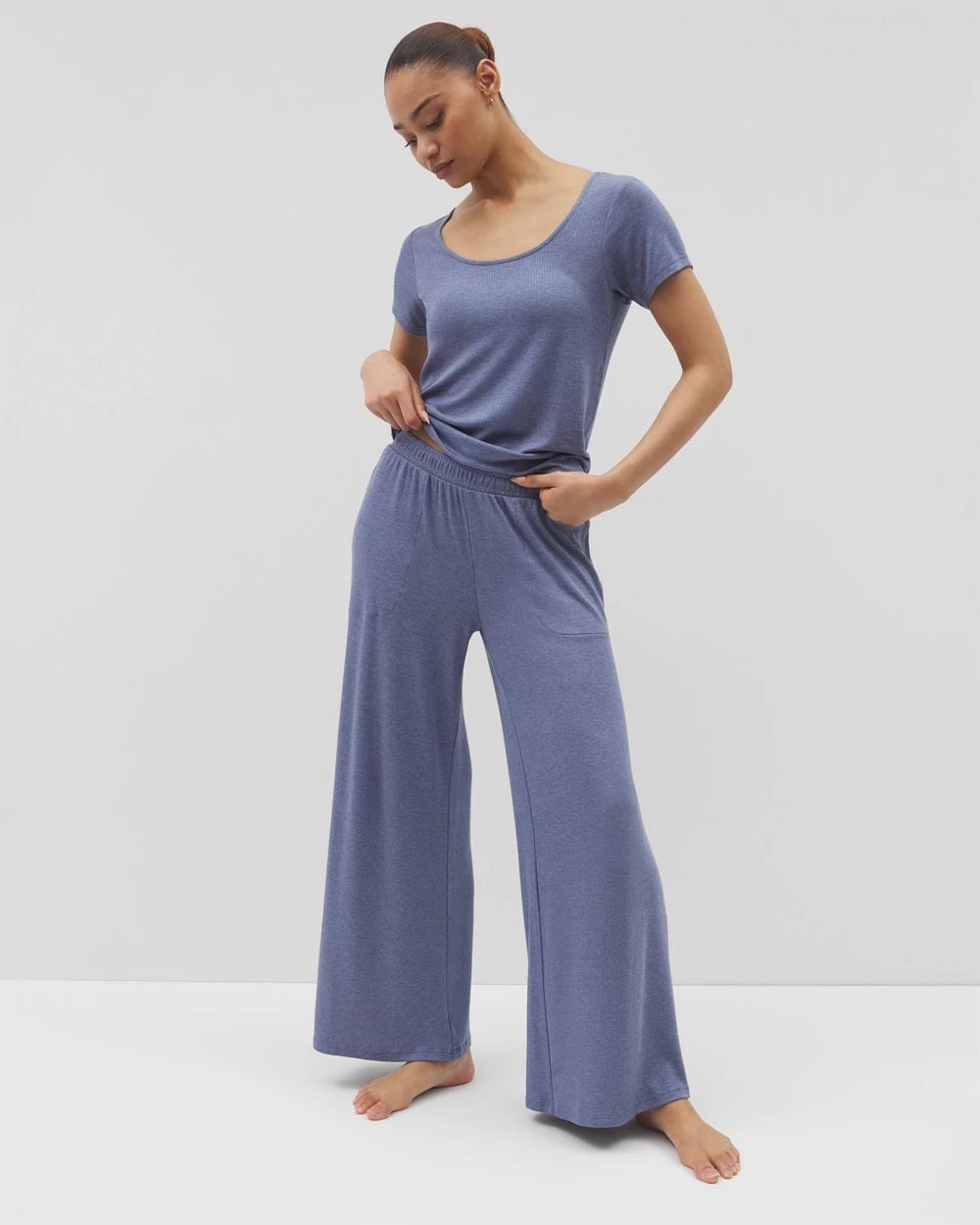 Lightweight Rib Knit Wide Leg Pajama Pants