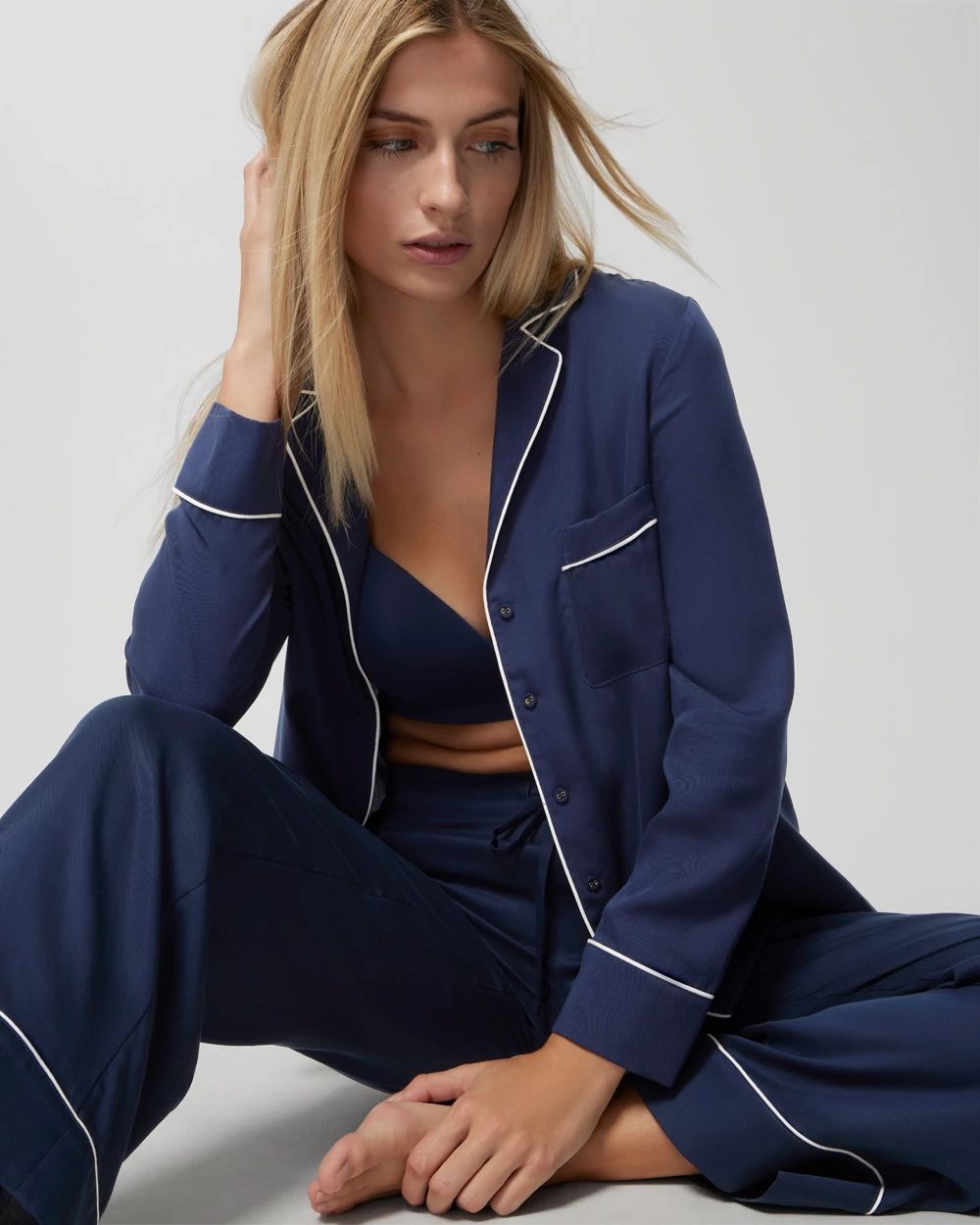 Long-Sleeve Notch Collar Pajama Top