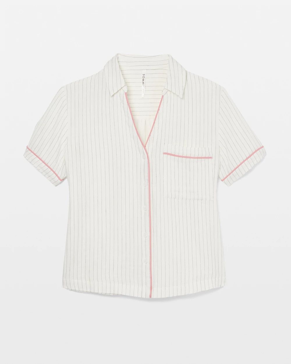 Cotton Gauze Short-Sleeve Notch Collar Pajama Top