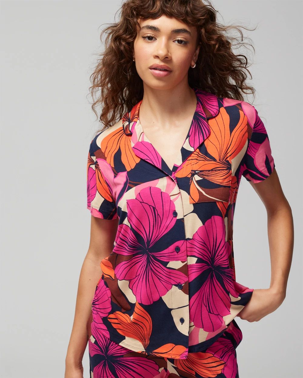 Cool Nights Short-Sleeve Notch Collar Pajama Top