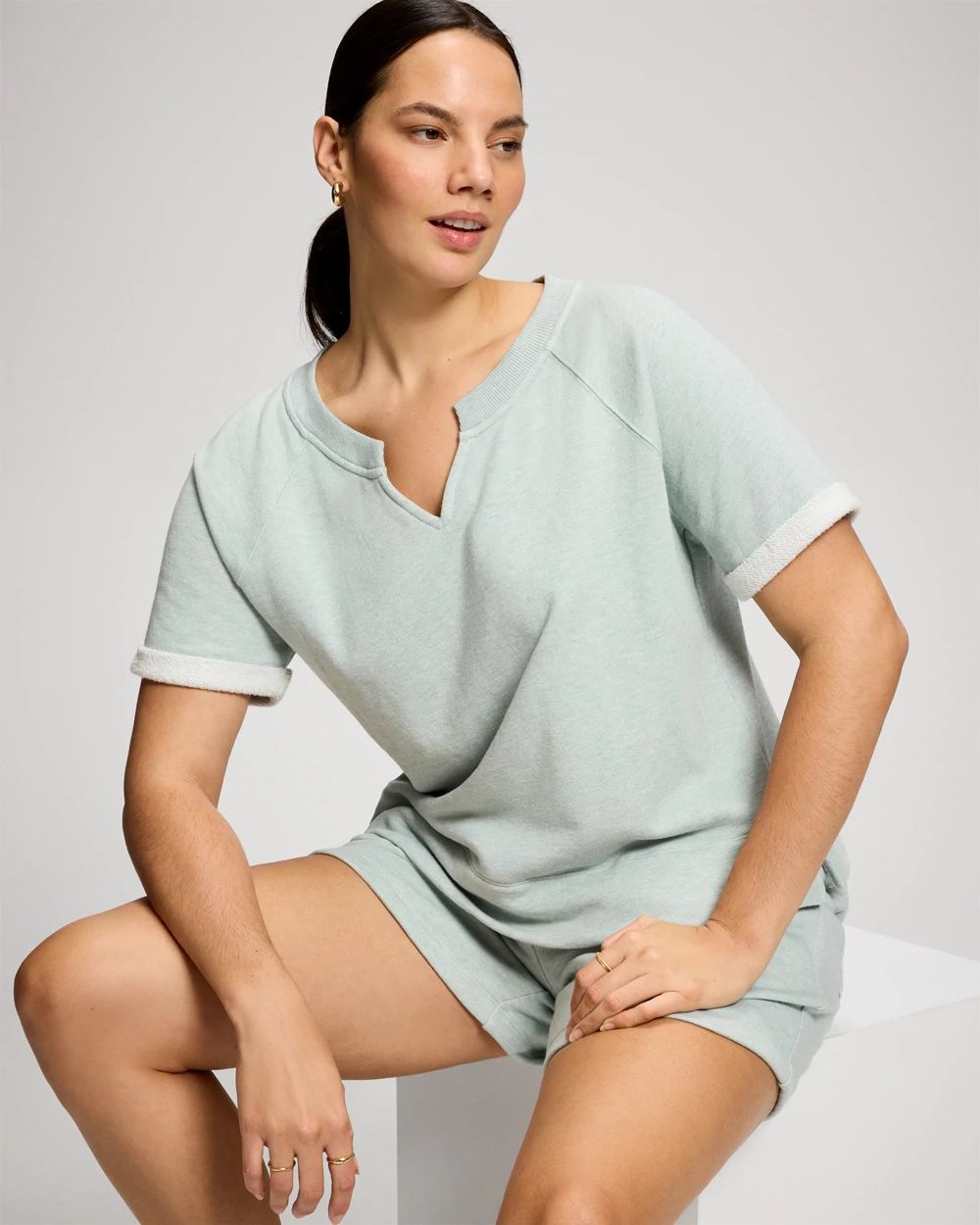 Cotton Terry Relaxed Short Sleeve Sweatshirt click to view larger image.