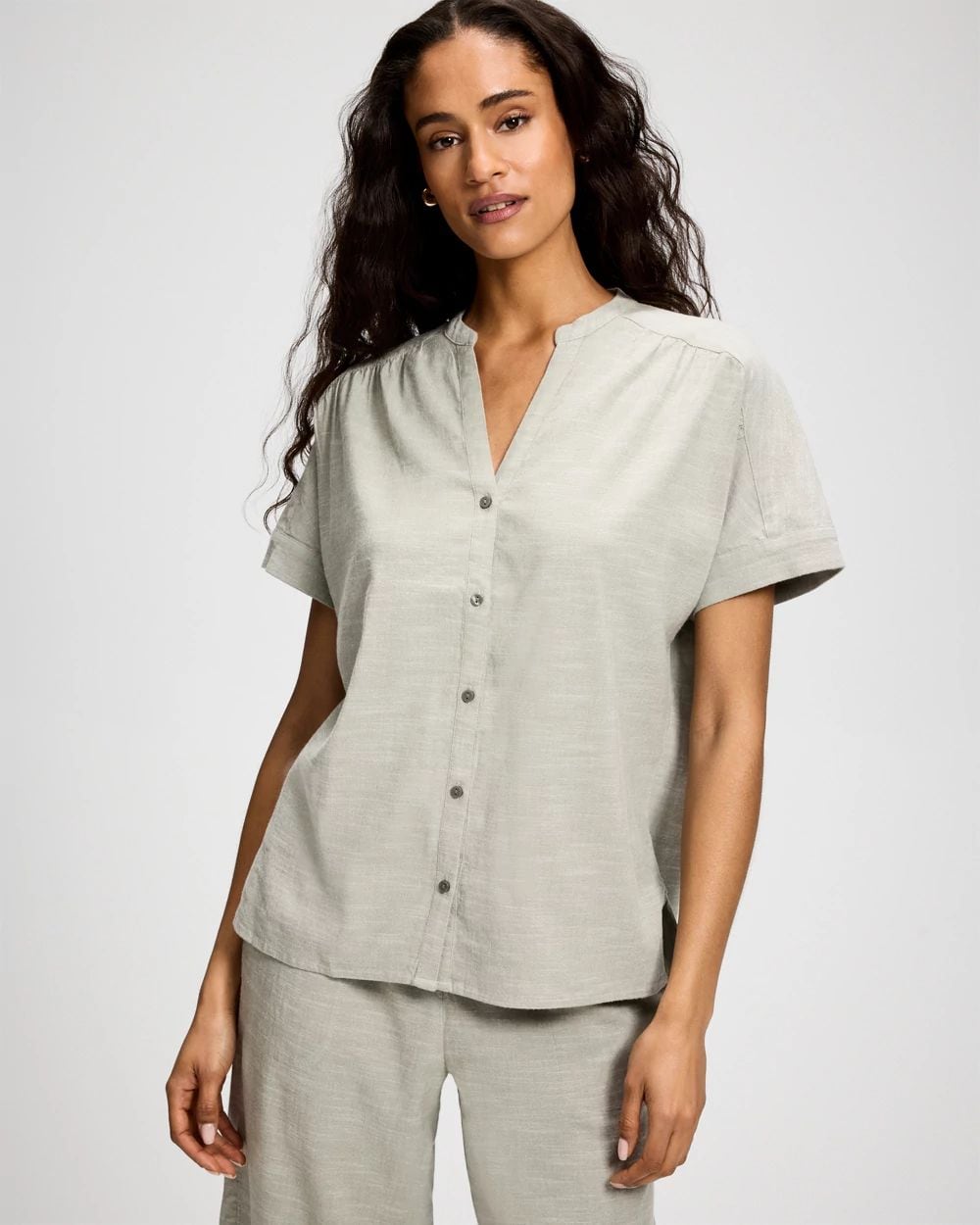 Beach Cotton Relaxed Shirred Collar Top