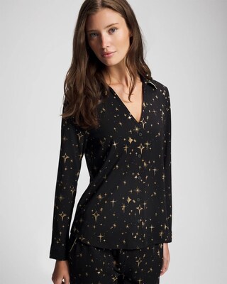 Long-Sleeve Notch Collar Pajama Top