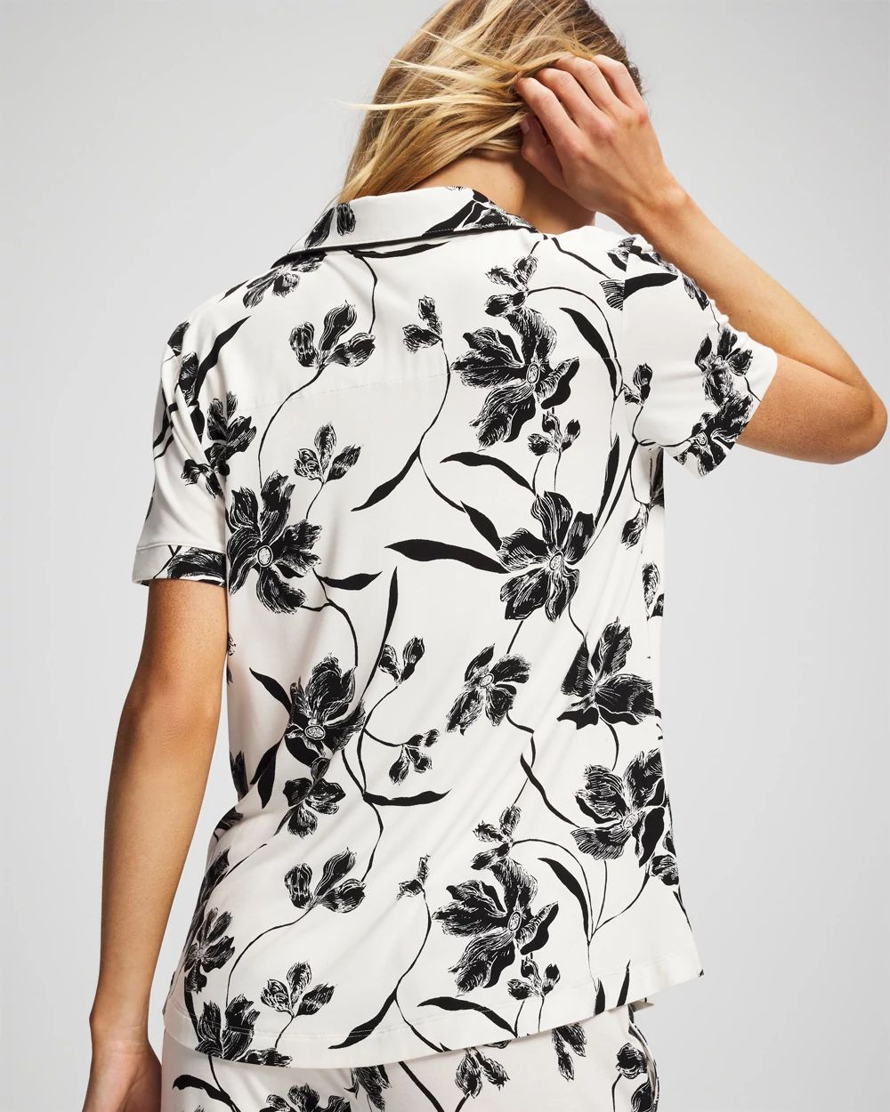 Cool Nights Piped Short Sleeve Notch Collar Pajama Top