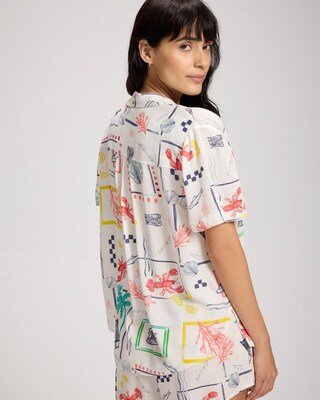 Rayon Crepe Relaxed Collared Swim Coverup Shirt click to view larger image.