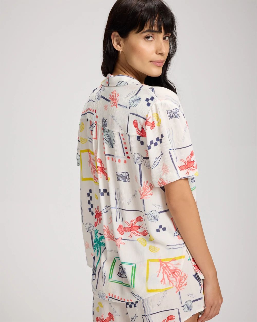 Soma Swim Rayon Crepe Relaxed Collared Swim Coverup Shirt