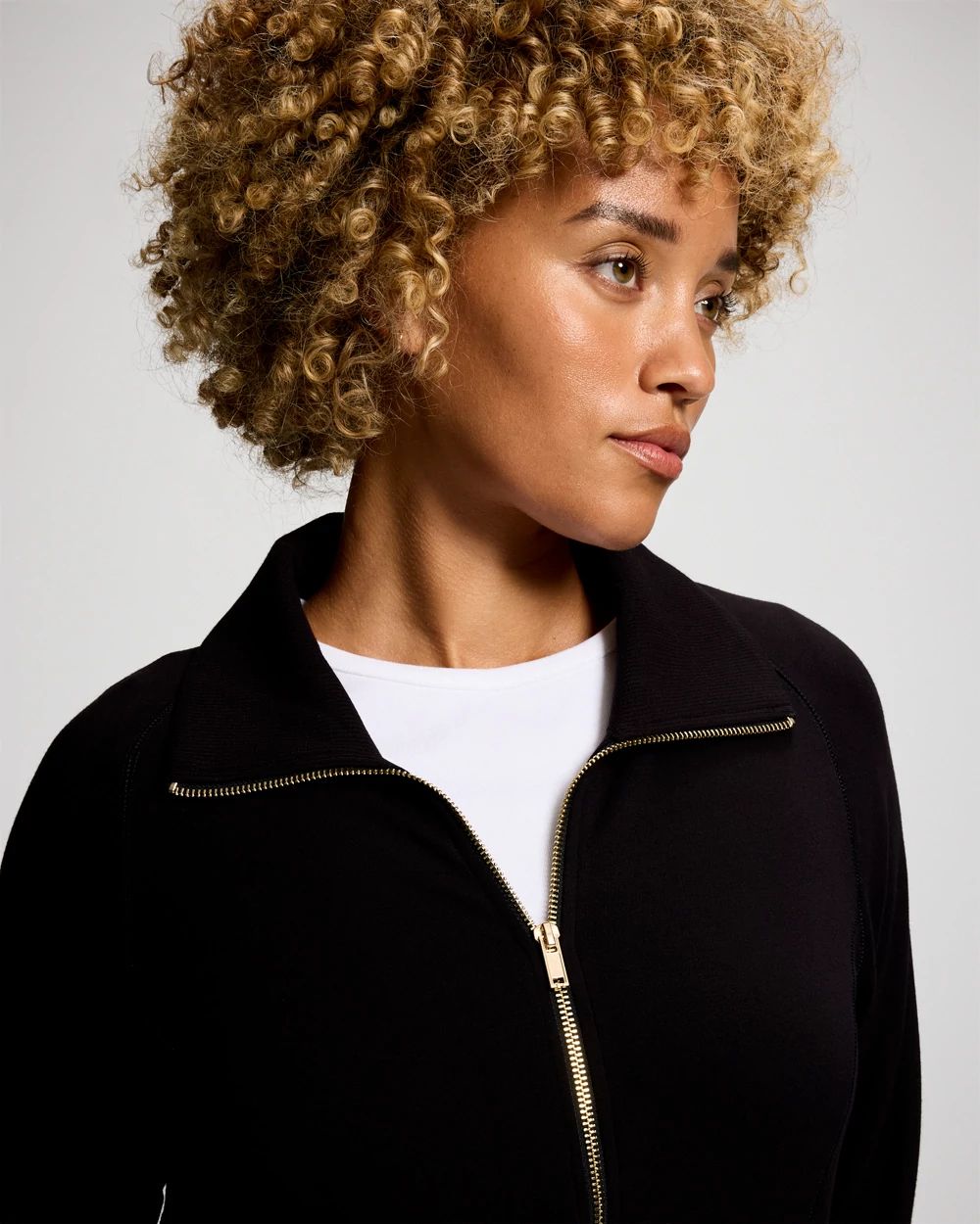 Ultra Soft Jersey Funnel Neck Zip Jacket click to view larger image.