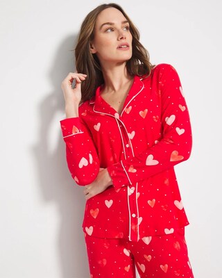 Long-Sleeve Printed Notch Collar Pajama Top click to view larger image.