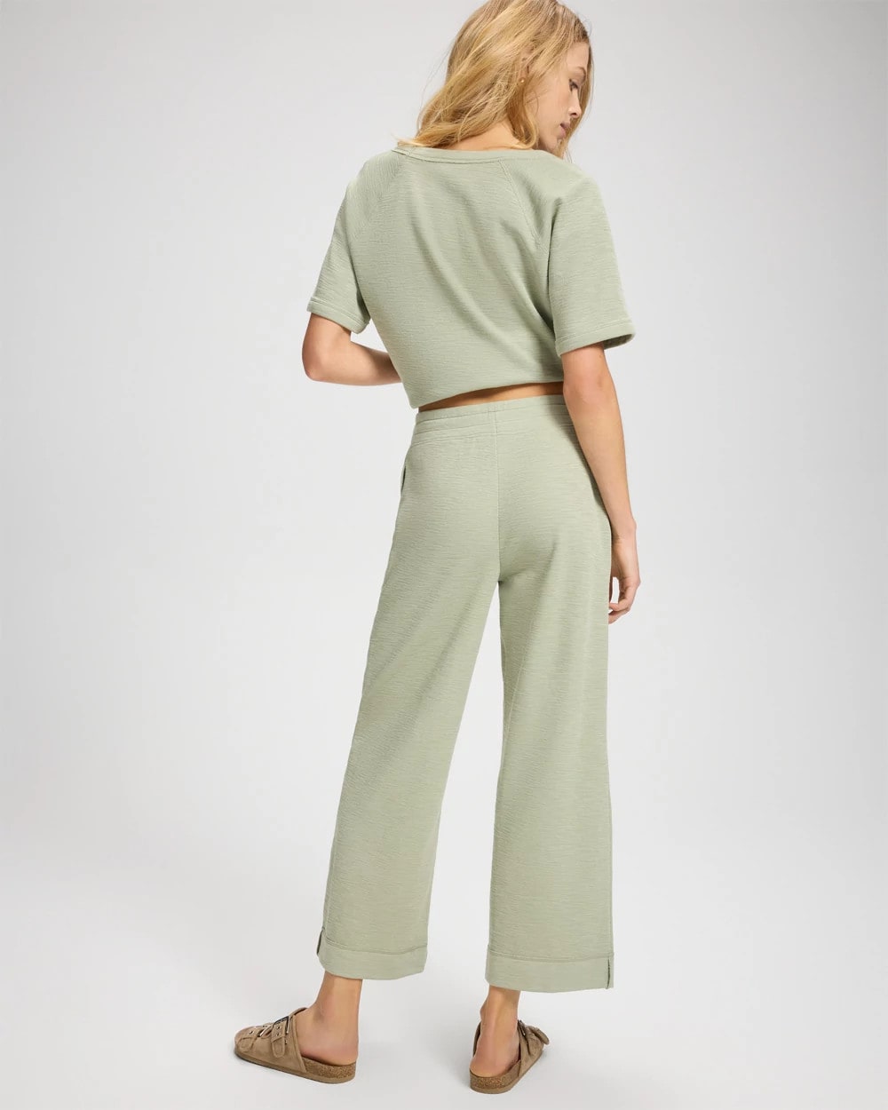 Slub French Terry Relaxed Wide Leg Ankle Pants