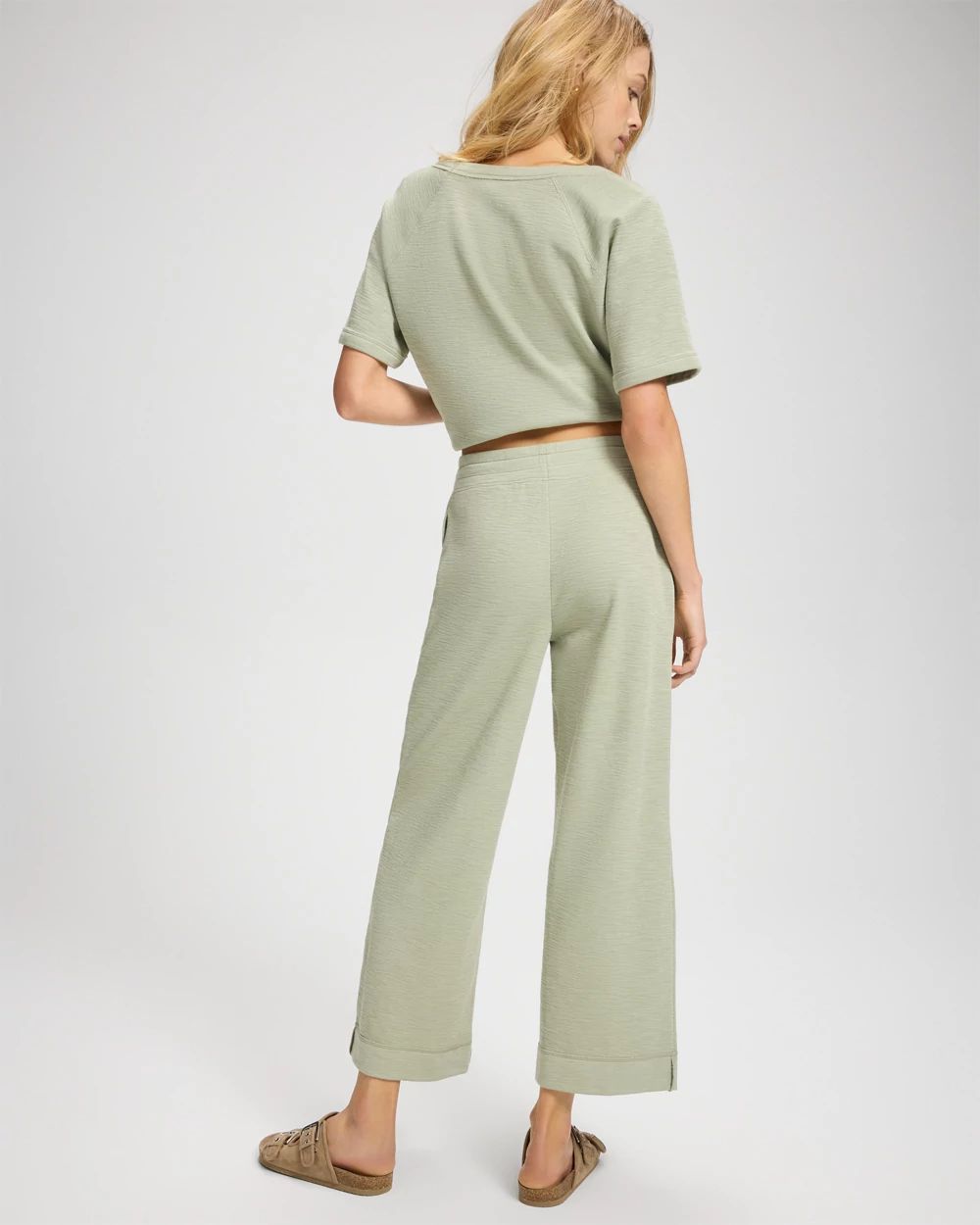 Slub French Terry Relaxed Wide Leg Ankle Pants