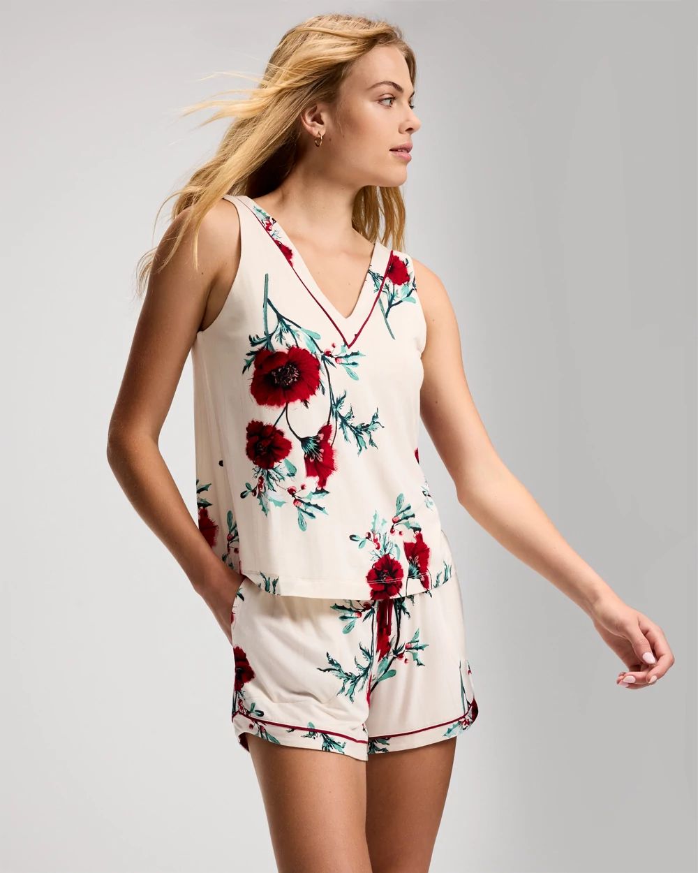 Piped Notch Collar Pajama Tank Top click to view larger image.