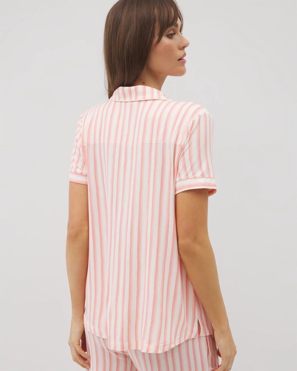 Piped Short Sleeve Notch Collar Pajama Top click to view larger image.