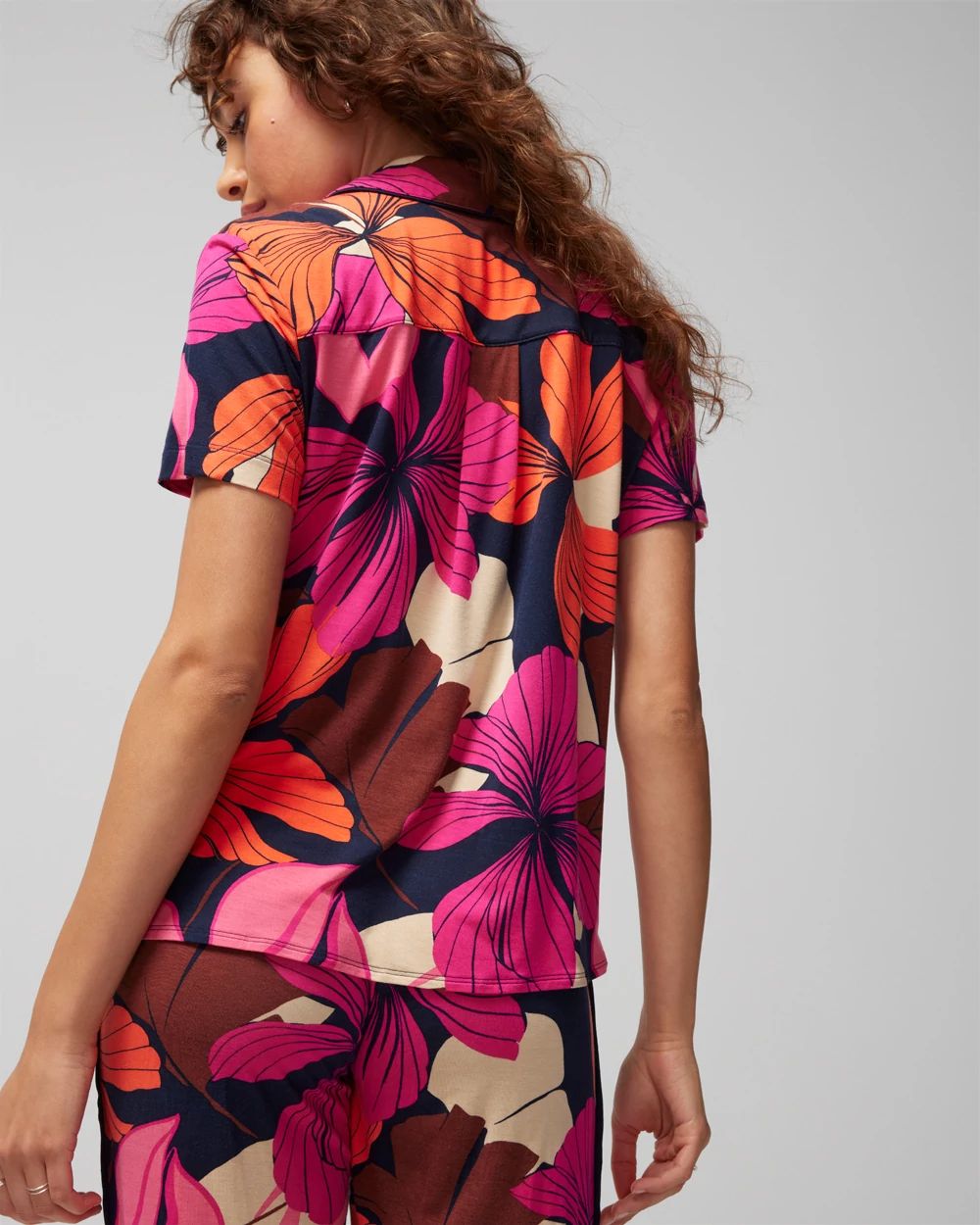 Cool Nights Short-Sleeve Notch Collar Pajama Top