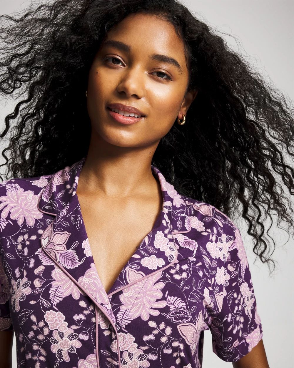 Cool Nights Short Sleeve Notch Collar Pajama Top