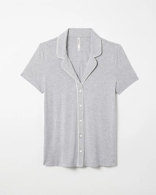 Solid Short Sleeve Notch Collar Pajama Top click to view larger image.