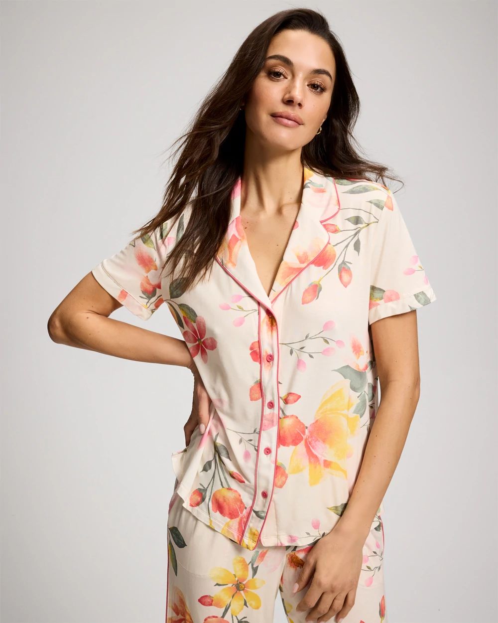 Cool Nights Short Sleeve Notch Collar Pajama Top