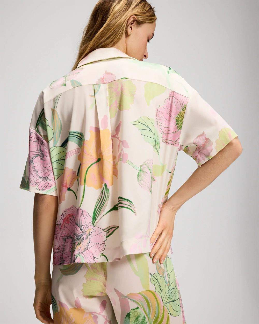 Satin Short Sleeve Notch Collar Pajama Top