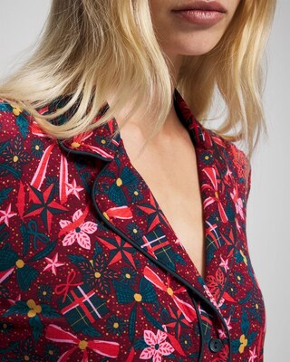 Cool Nights Long Sleeve Notch Collar with Piped Placket Pajama Top click to view larger image.