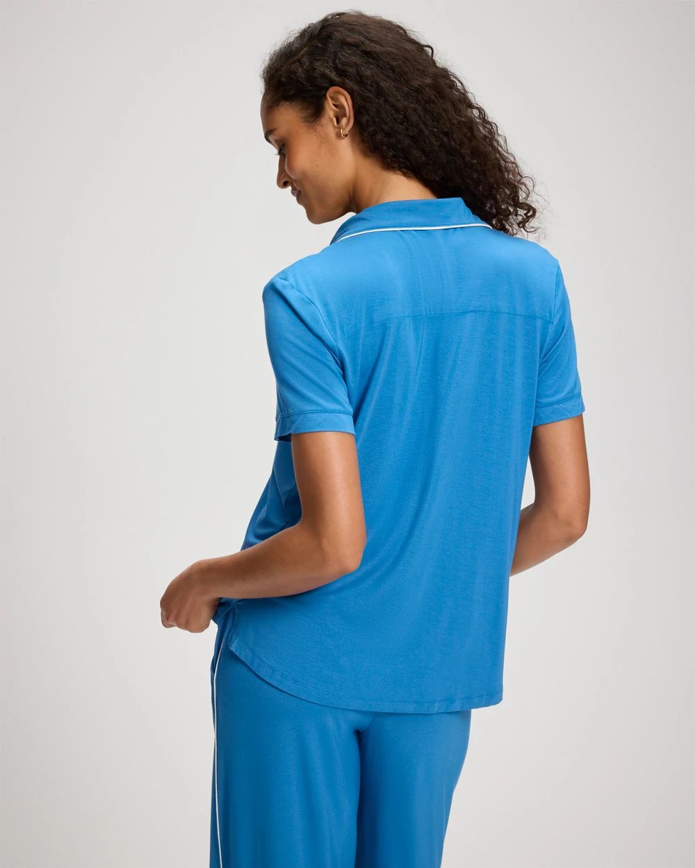 Piped Short Sleeve Notch Collar Pajama Top click to view larger image.