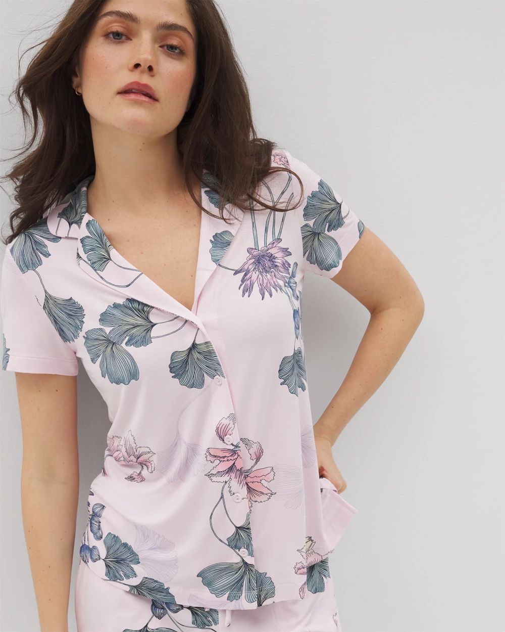 Cool Nights Short Sleeve Notch Collar Pajama Top