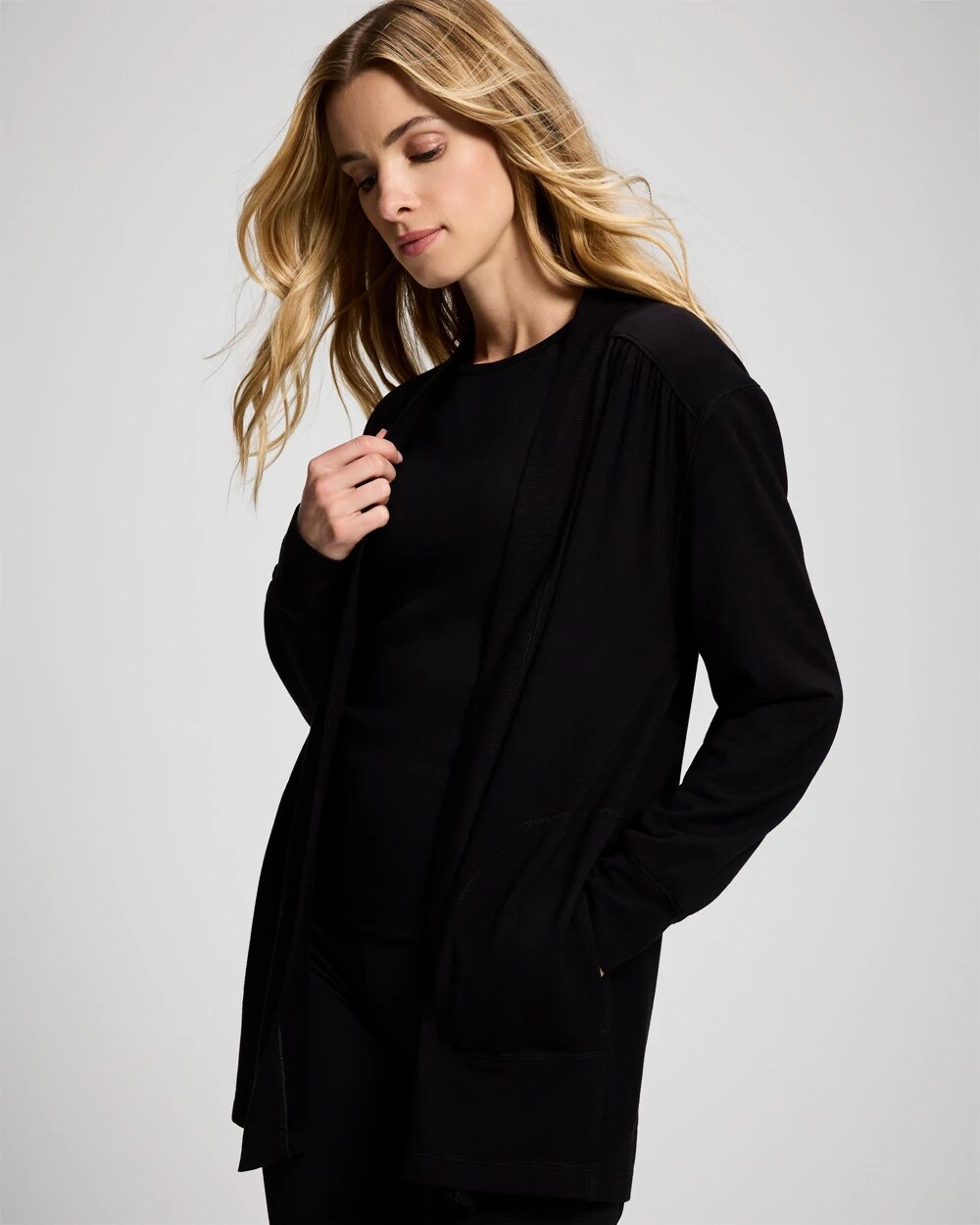 Soma Women's Ultra Soft Relaxed Open-front Wrap In Black Size Small |