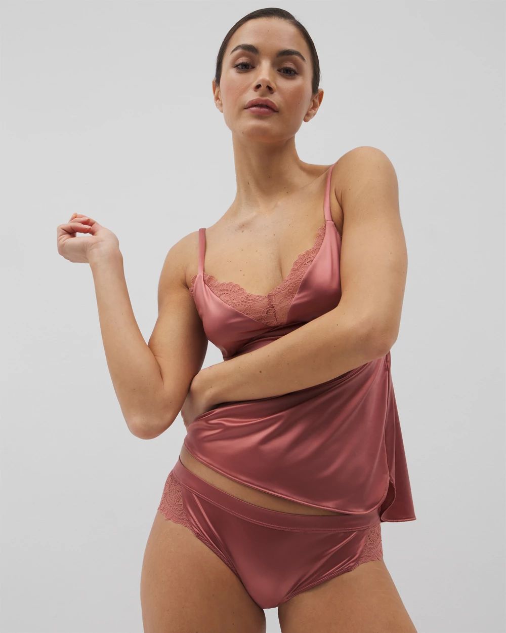 Stretch Luster Knit Lace-Trim Pajama Cami