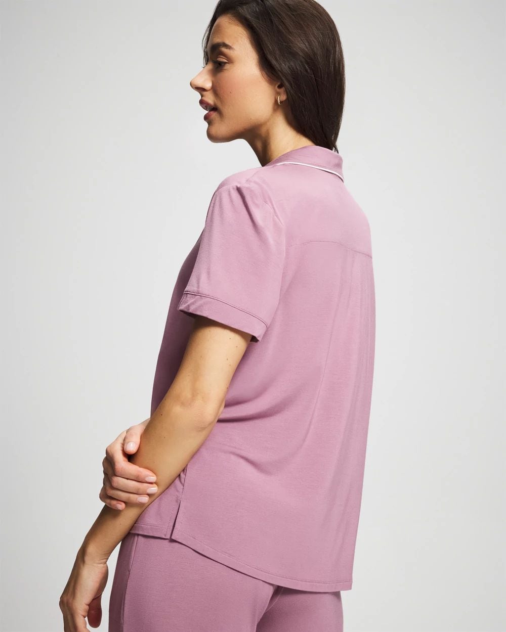 Piped Short Sleeve Notch Collar Pajama Top click to view larger image.