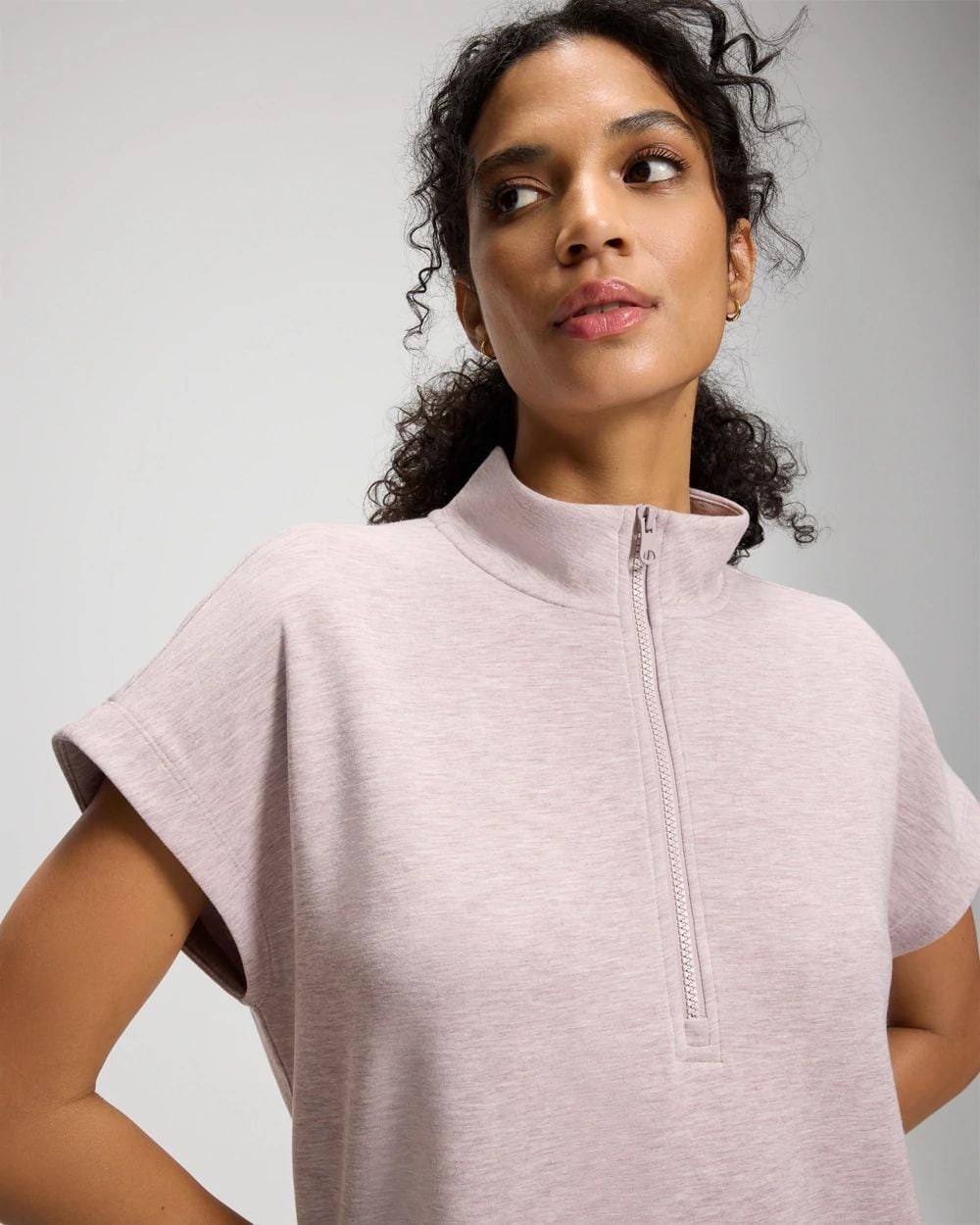 Modern Modal Quarter-Zip Short Sleeve Lounge Dress click to view larger image.