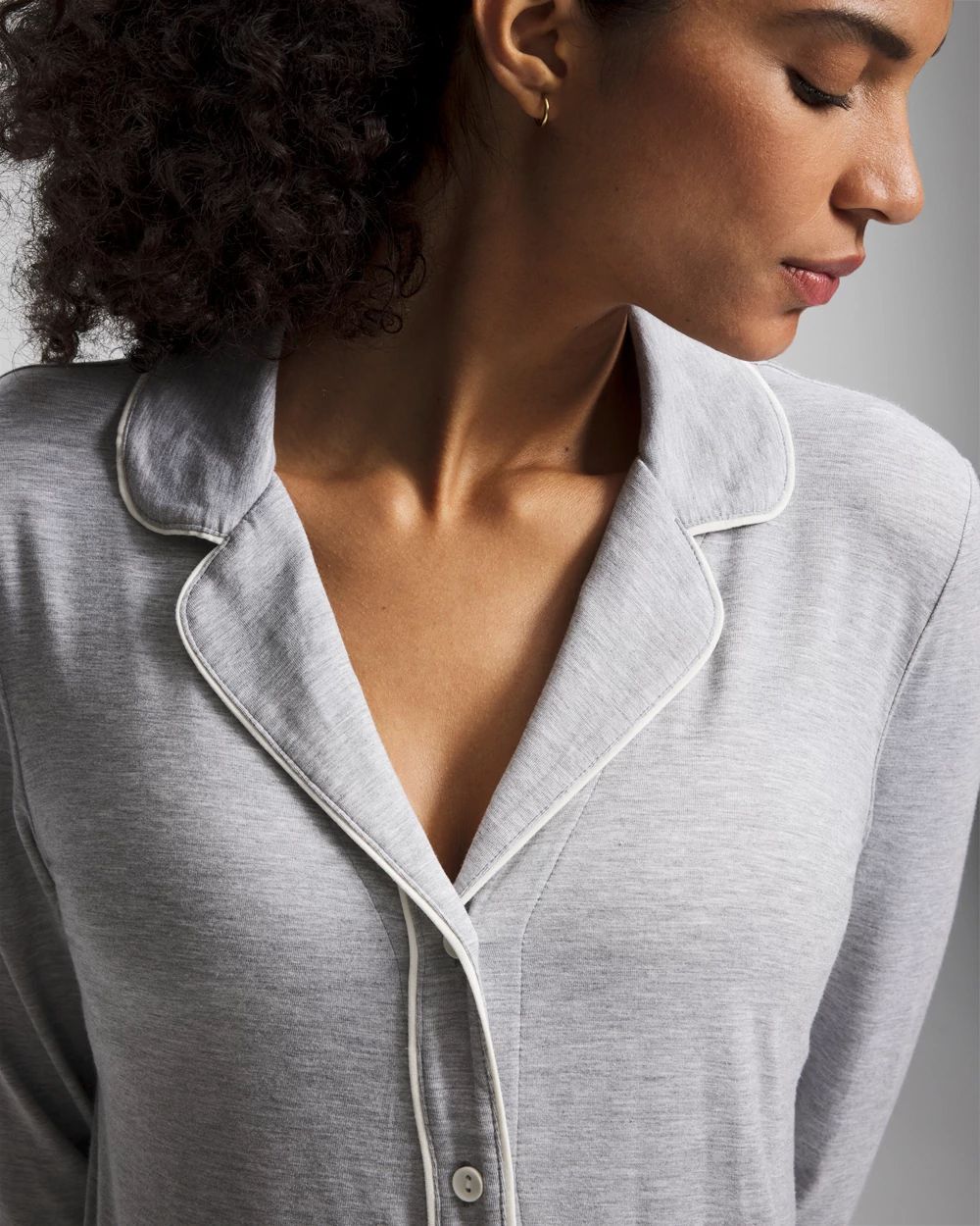 Long-Sleeve Notch Collar Pajama Top click to view larger image.